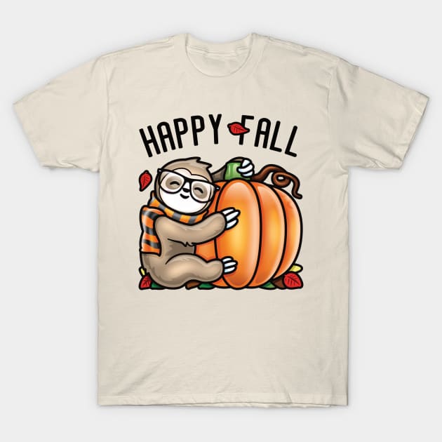 Happy Fall Cute Sloth love Autumn Pumpkin Leaf T-Shirt by PnJ